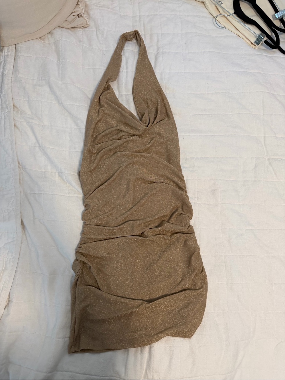 Urban Outfitters Halter Ruched Metallic Beige Bodycon Dress